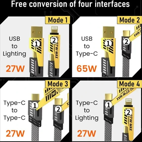 کابل شارژ چهار حالته (C to C - A to C - C to lightning - A to lightning) چمروش دیجیتال