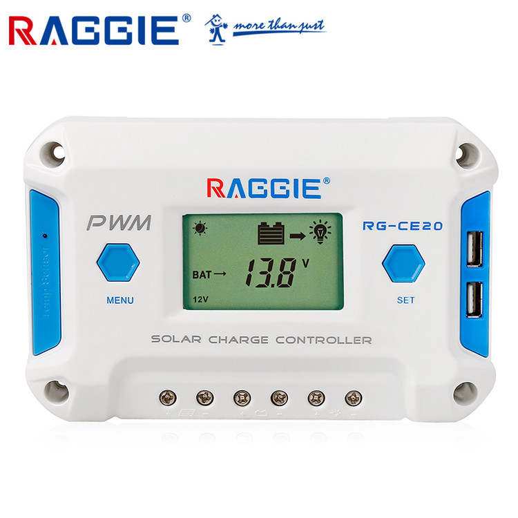 کنترلر شارژ خورشیدی راگی PWM مدل RG-CE20A نمایشگردار ۲۰ آمپر مجهز به چیپست ST
