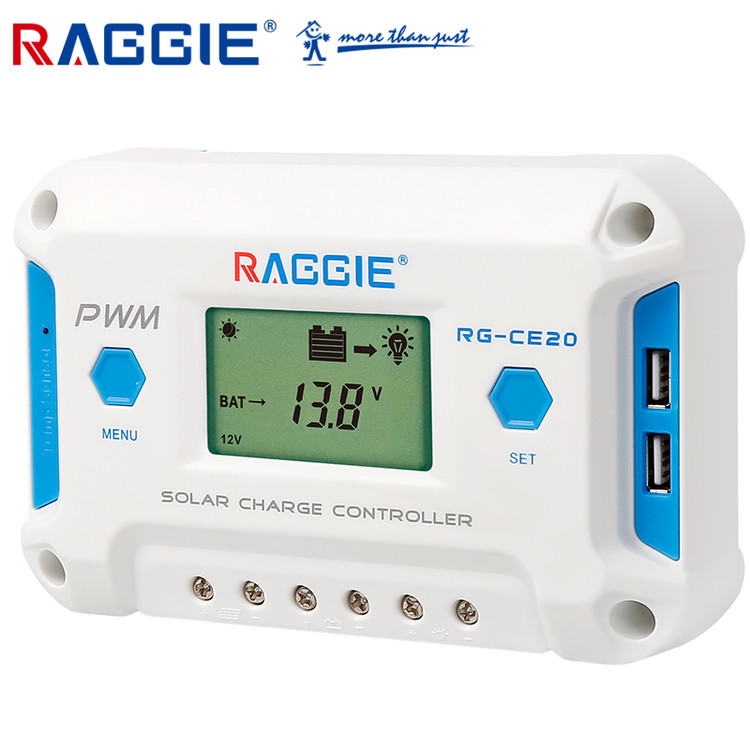کنترلر شارژ خورشیدی راگی PWM مدل RG-CE20A نمایشگردار ۲۰ آمپر مجهز به چیپست ST