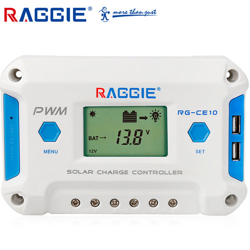 کنترلر شارژ خورشیدی راگی PWM مدل RG-CE10A نمایشگردار 1۰ آمپر مجهز به چیپست ST