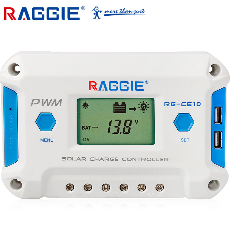 کنترلر شارژ خورشیدی راگی PWM مدل RG-CE10A نمایشگردار 1۰ آمپر مجهز به چیپست ST
